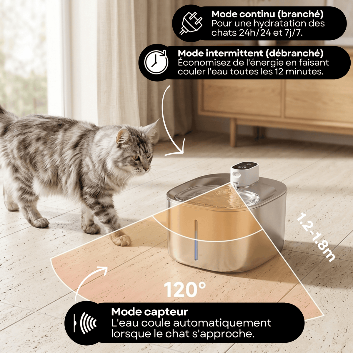 Fontaine à Eau Sans Fil Inox 4L pour Chat