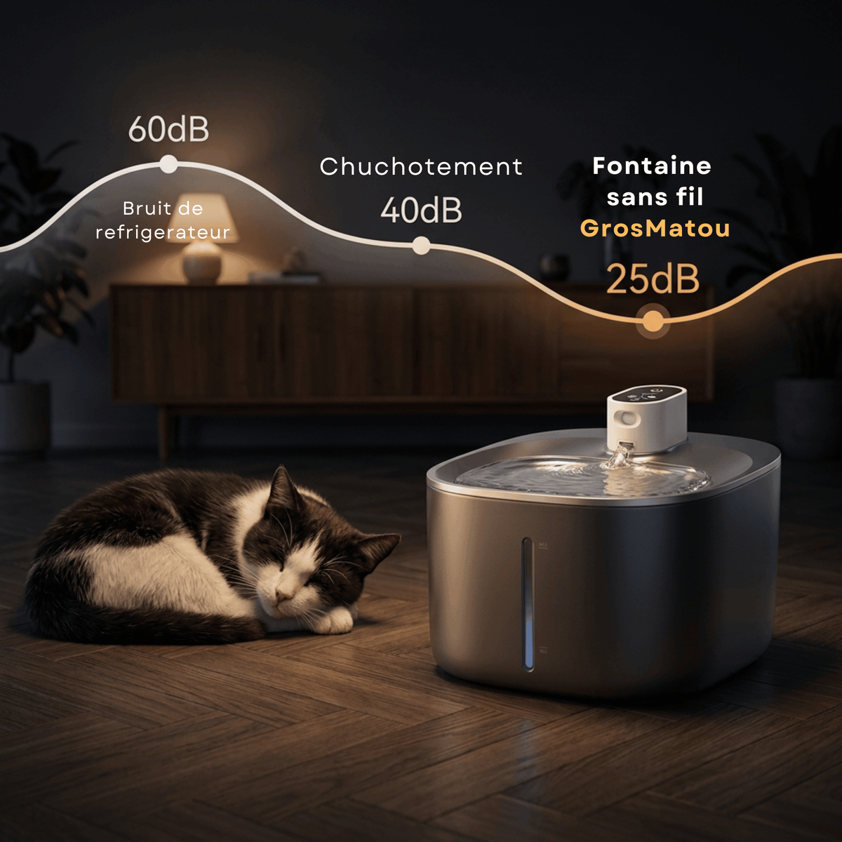 Fontaine à Eau Sans Fil Inox 4L pour Chat