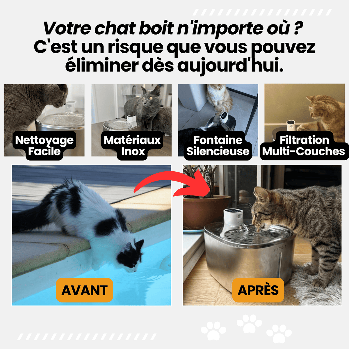 Fontaine à Eau Sans Fil Inox 4L pour Chat