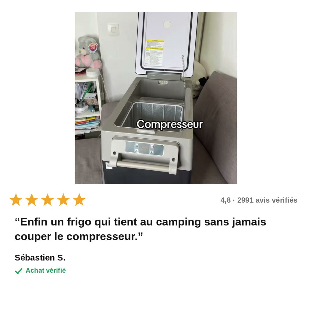 Glacière Électrique de Voiture 40L – Réfrigérateur Compresseur 12V/24V, -20°C à 20°C