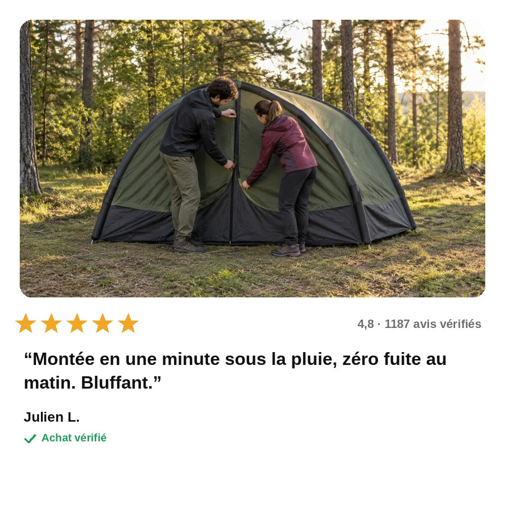 Tente de Camping Autogonflante 4 Personnes, Montée en 60 Secondes