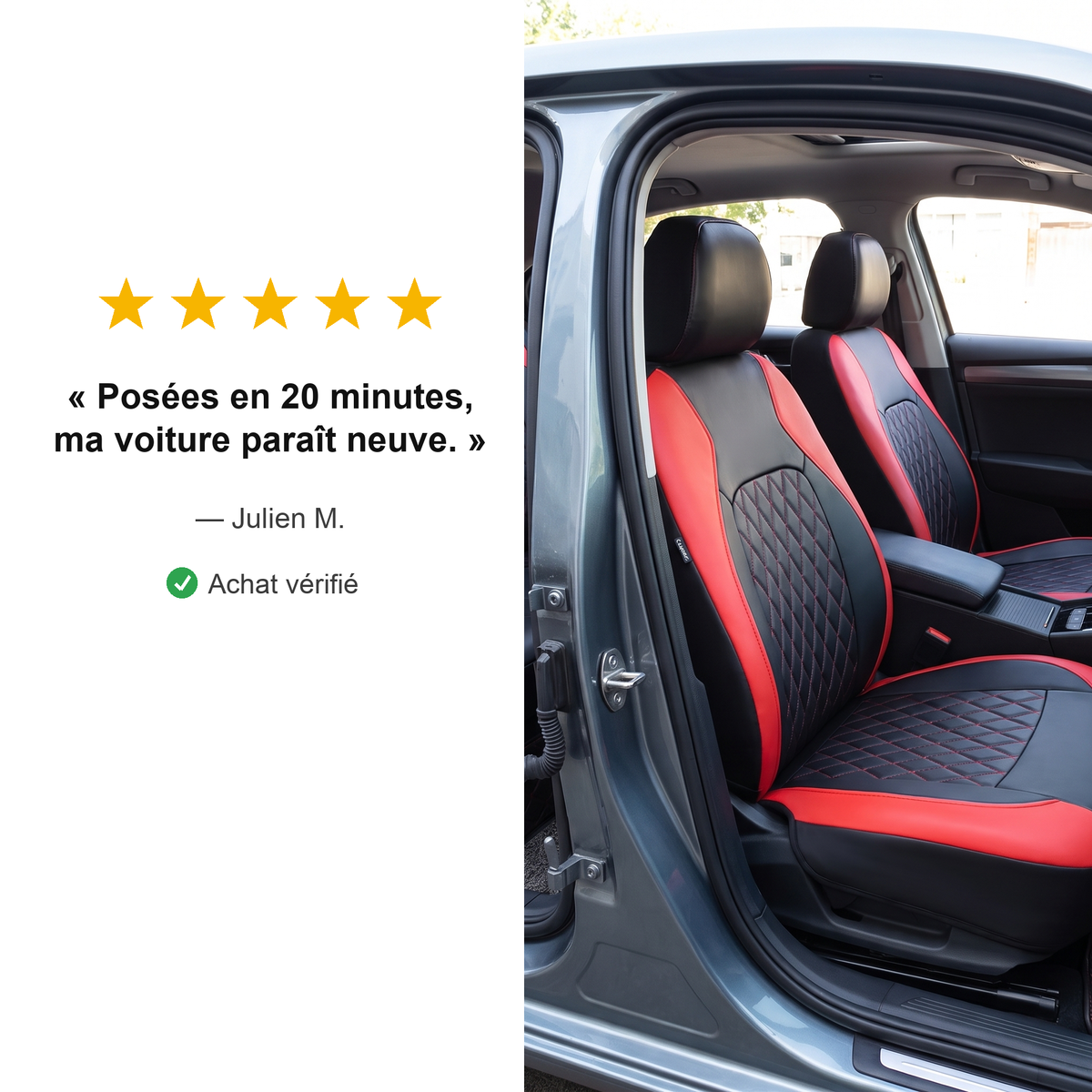 Ensemble 9 Housses de Siège Auto en Cuir