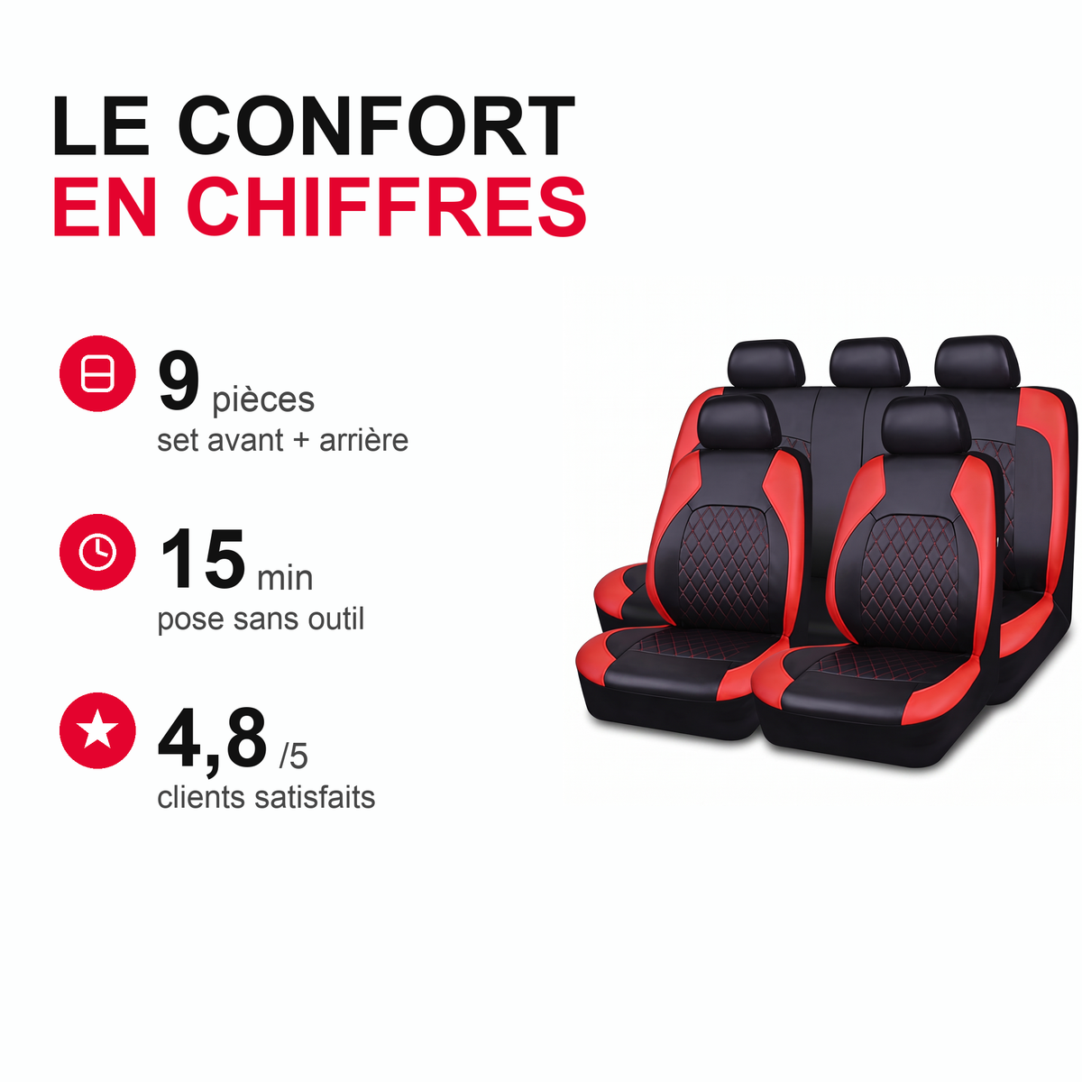 Ensemble 9 Housses de Siège Auto en Cuir