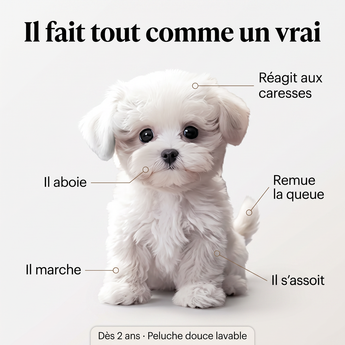 Chiot Robot Réaliste — Il marche, aboie et fait des câlins