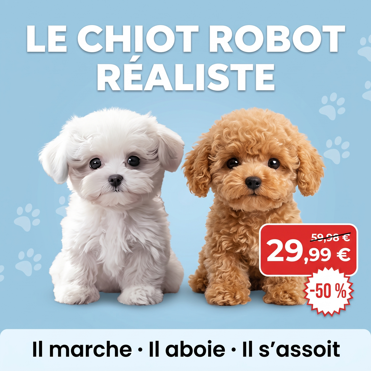 Chiot Robot Réaliste — Il marche, aboie et fait des câlins