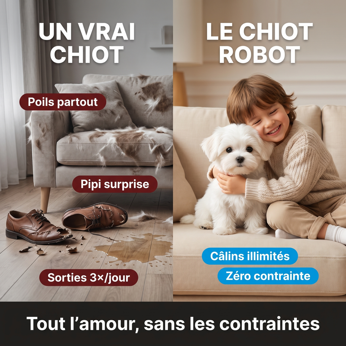 Chiot Robot Réaliste — Il marche, aboie et fait des câlins