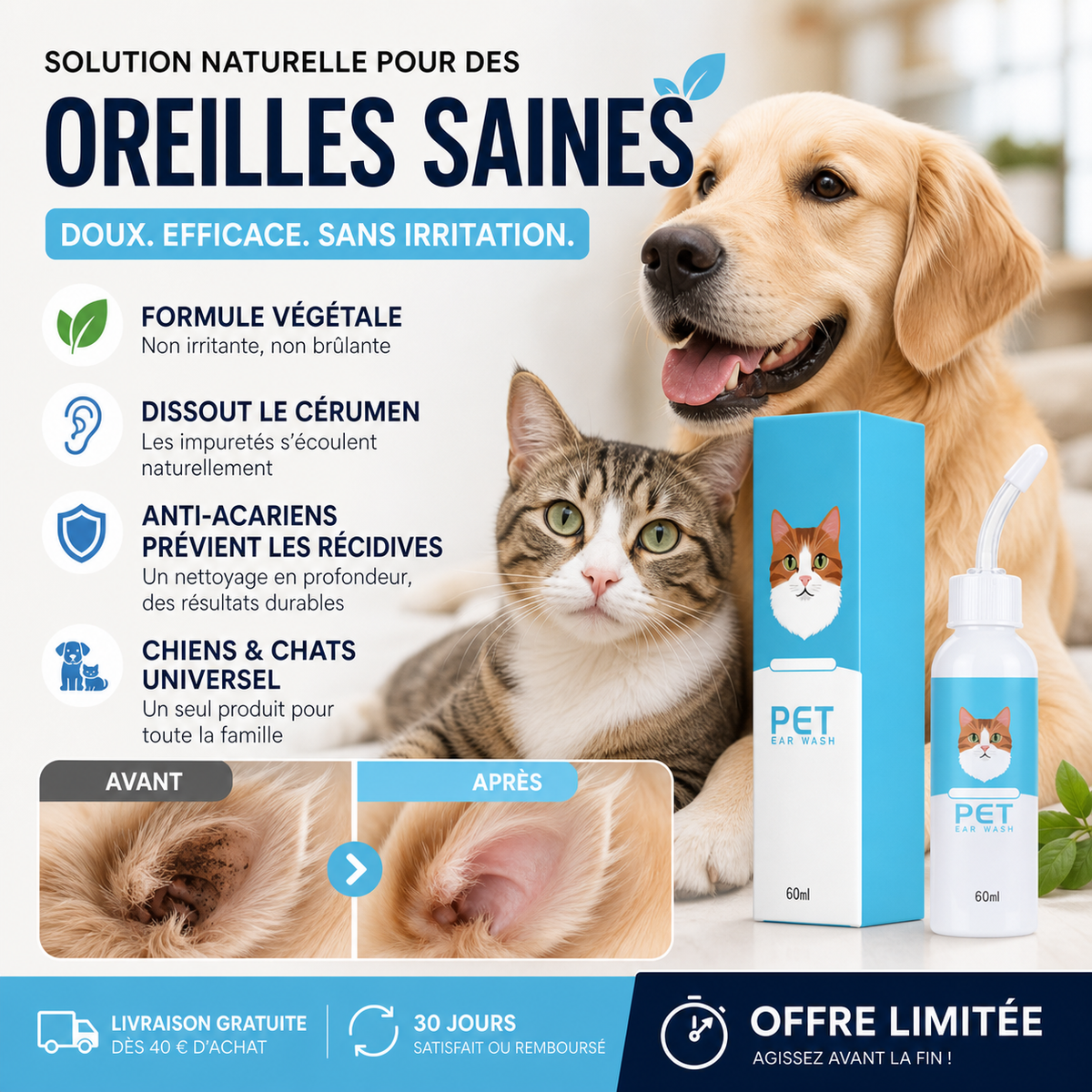 Nettoyant Auriculaire Apaisant Chiens & Chats
