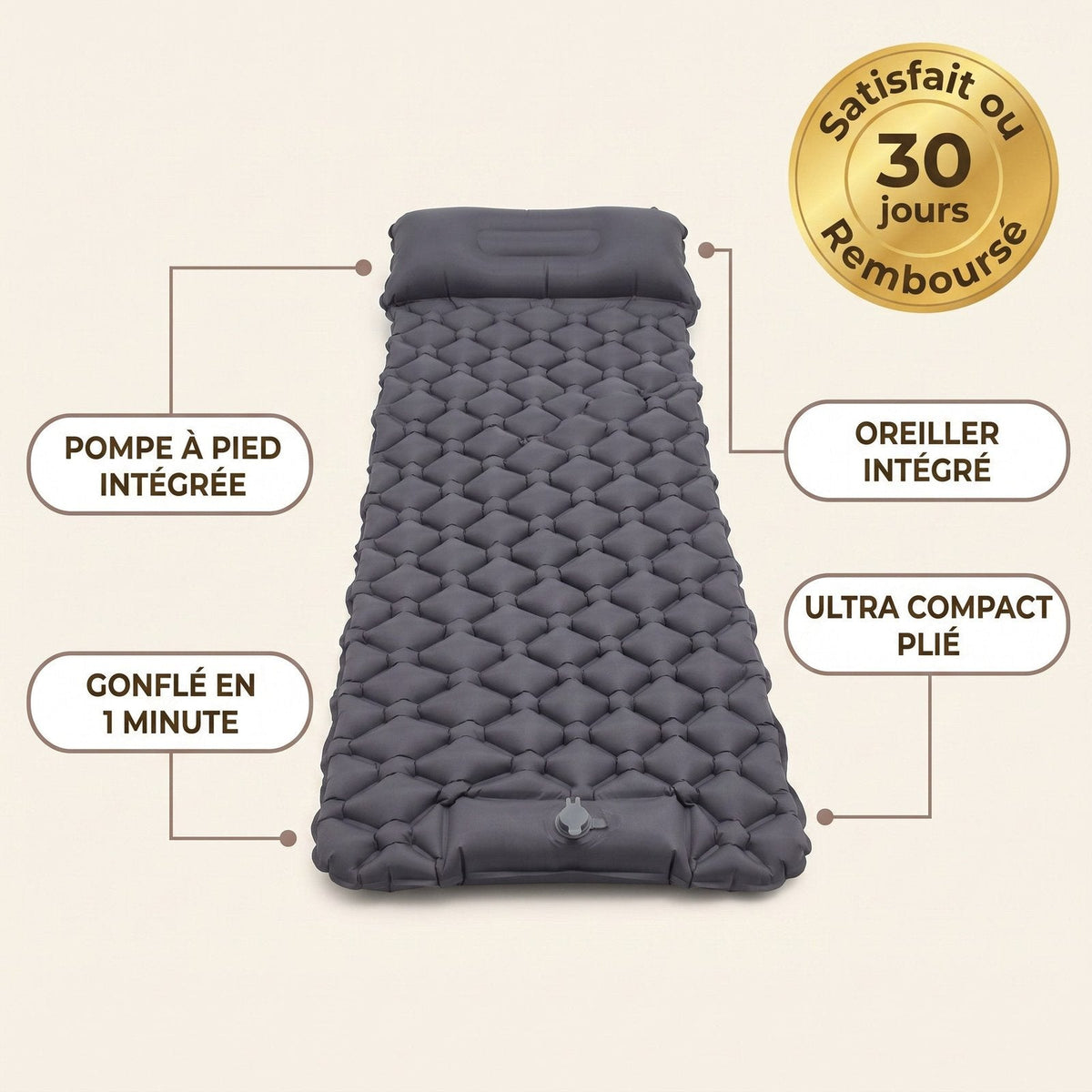 Matelas de Camping Autogonflant à Pompe Intégrée