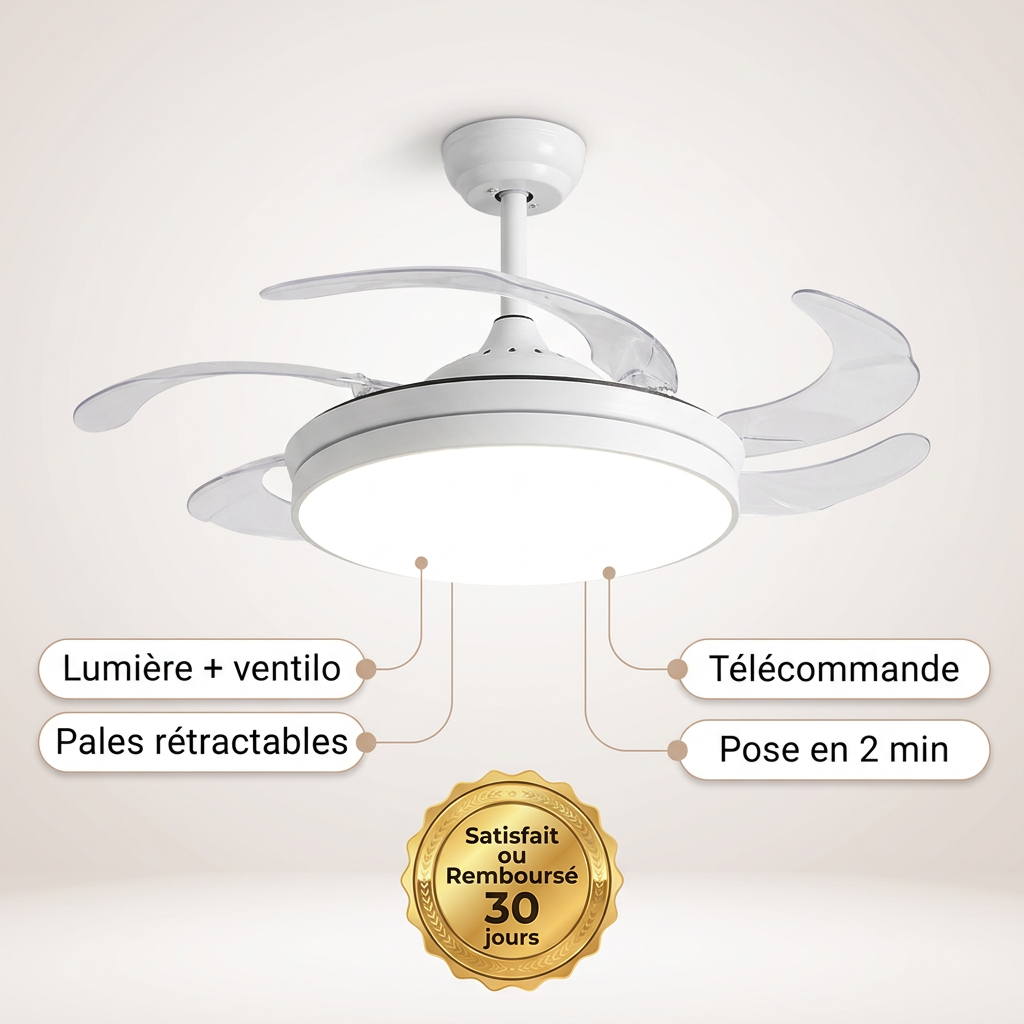 Ventilateur de Plafond LED à Pales Pliables