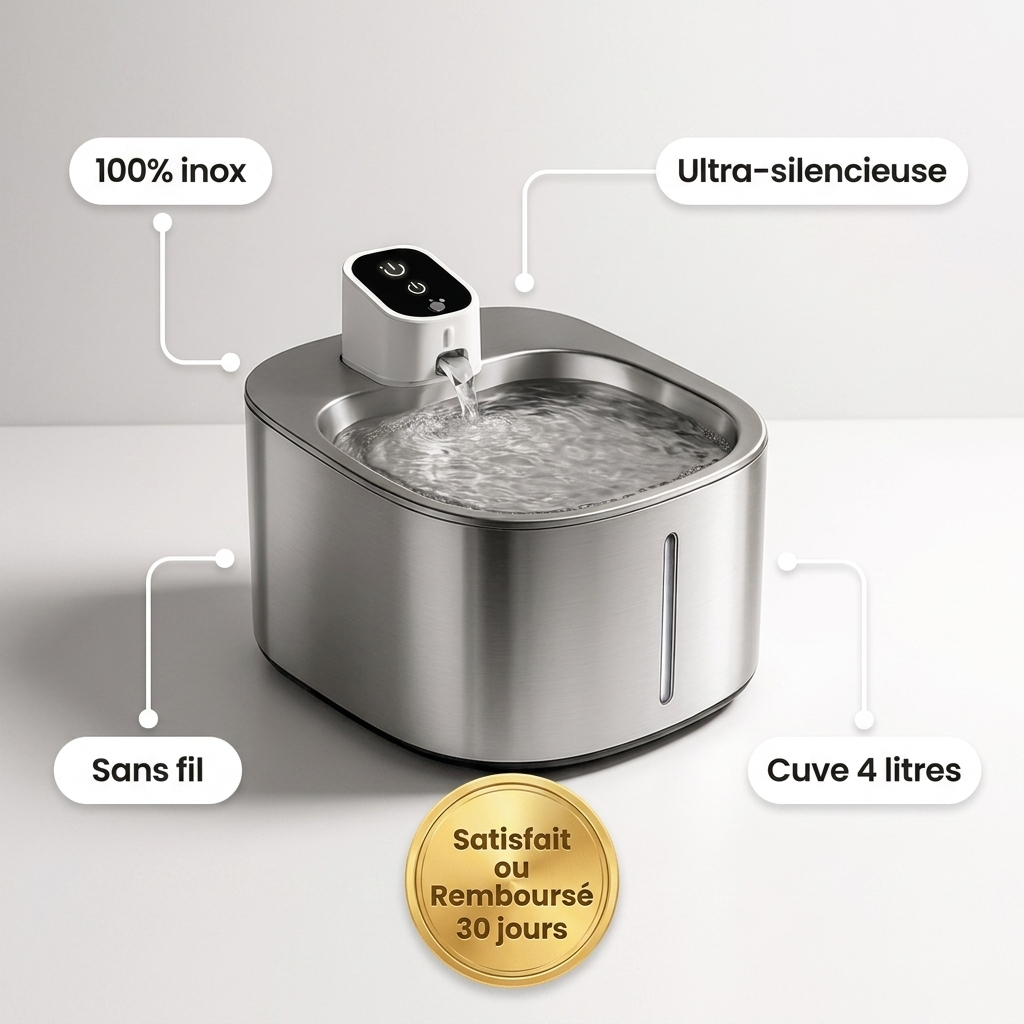 Fontaine à Eau Sans Fil Inox 4L pour Chat