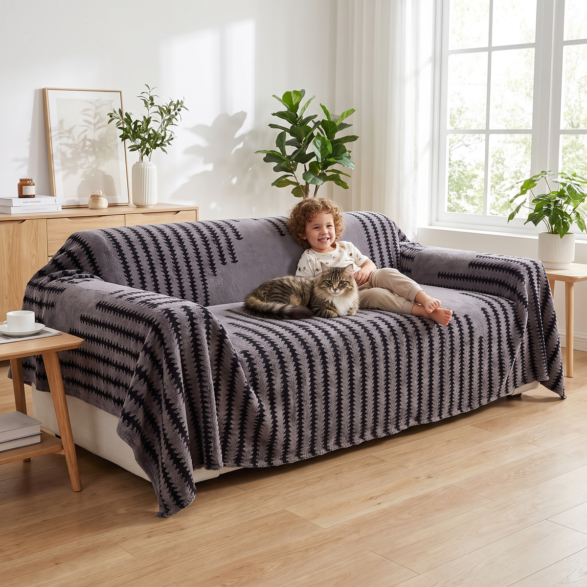Housse de Canapé en Peluche Antidérapante