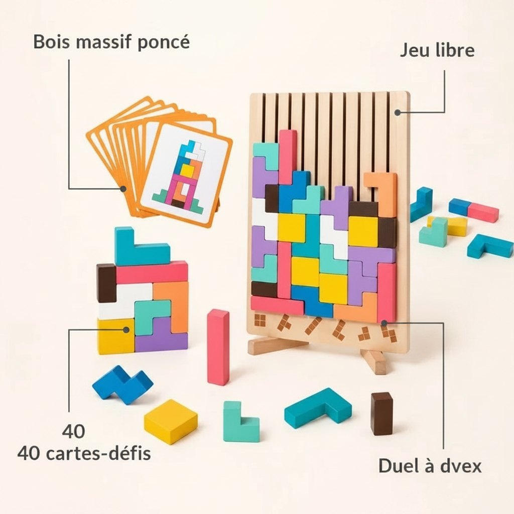 Tetris en Bois Montessori + Cartes-Défis