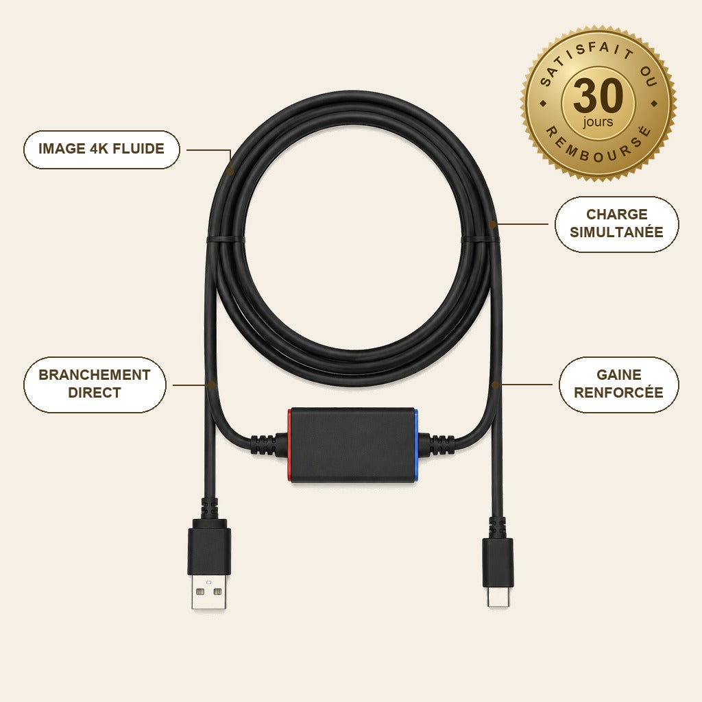 Câble USB-C vers HDMI 4K@60Hz avec Charge PD 100W