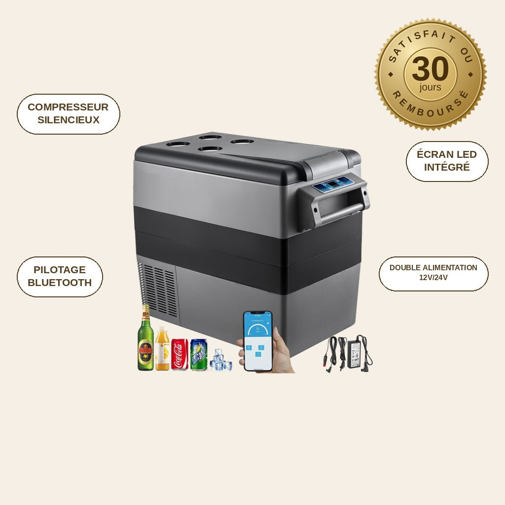 Glacière Électrique de Voiture 40L – Réfrigérateur Compresseur 12V/24V, -20°C à 20°C
