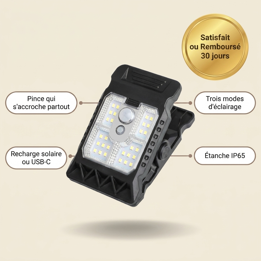Lampe Solaire à Pince + Détecteur