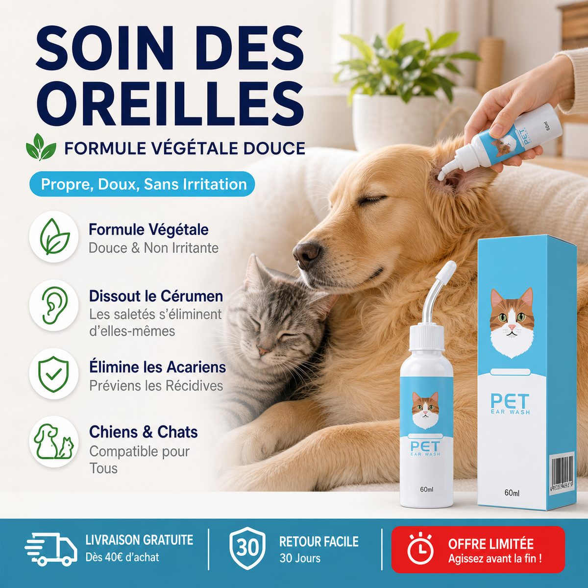 Nettoyant Auriculaire Apaisant Chiens & Chats
