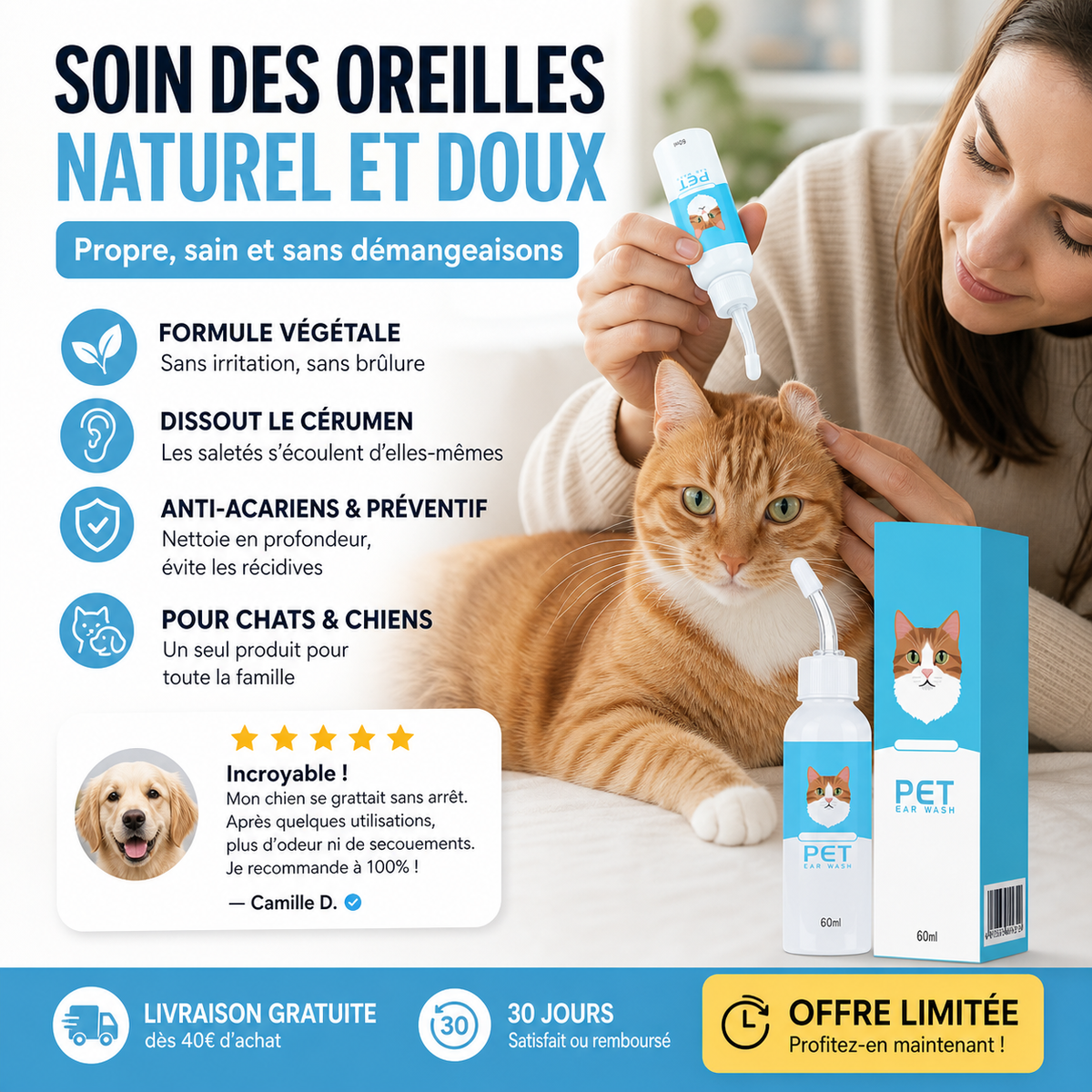 Nettoyant Auriculaire Apaisant Chiens & Chats