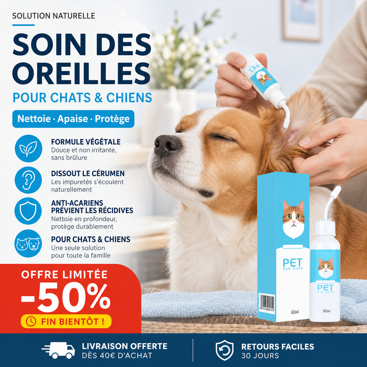 Nettoyant Auriculaire Apaisant Chiens & Chats
